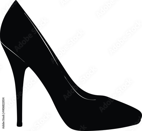 High-Heel Shoe Silhouette Black Vector on White Background