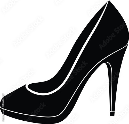 High-Heel Shoe Silhouette Black Vector on White Background