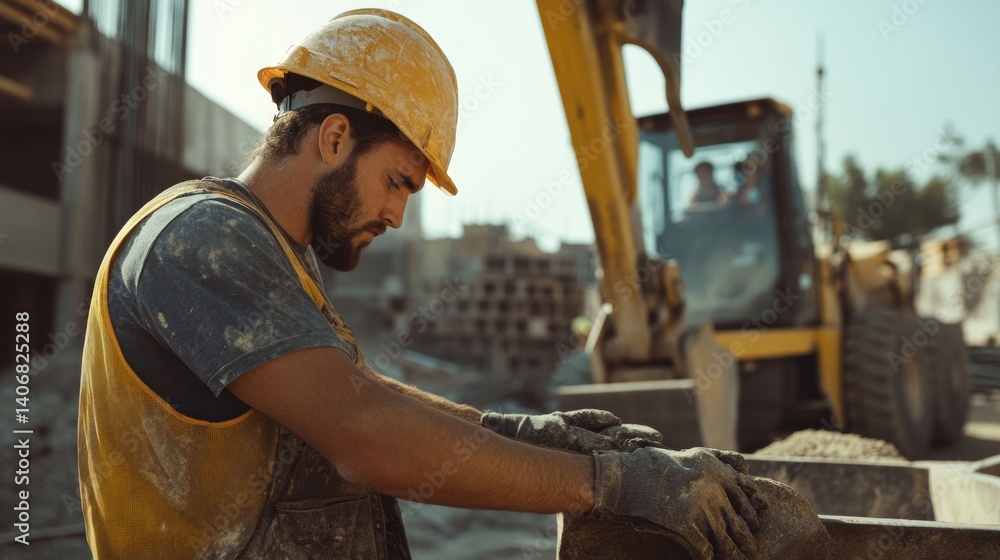 Construction laborer unloading construction materials from truck. Featuring material handling on-site Construction laborer unloading construction materials from truck. Featuring material handling on-site