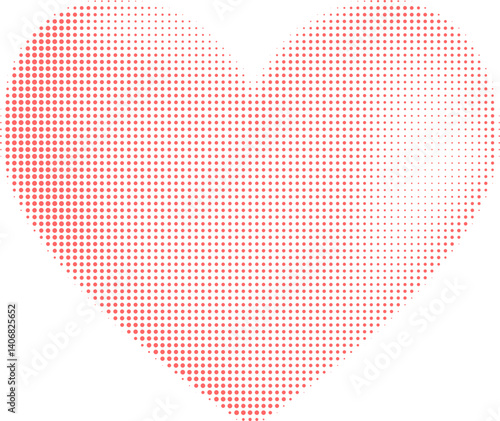 Artistic decorative hearts created from red halftone dots. Ideal for creative projects, heart shape made of circular halftone dot pattern. Minimalistic element for design prints illustration.