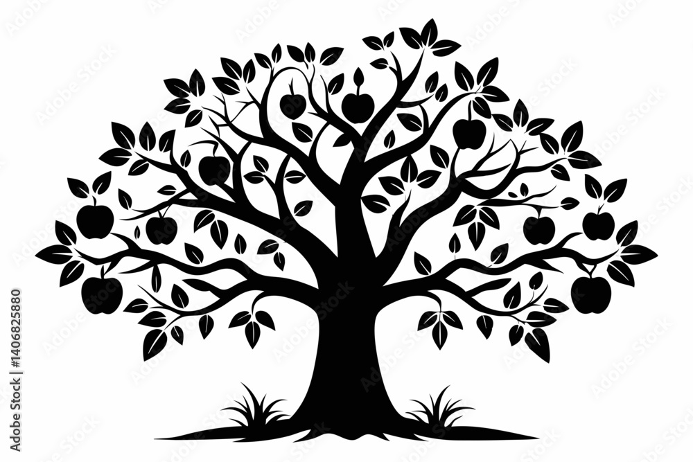 apple tree silhouette line art vector illustration apple tree silhouette line art vector illustration