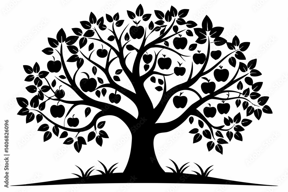 apple tree silhouette line art vector illustration apple tree silhouette line art vector illustration