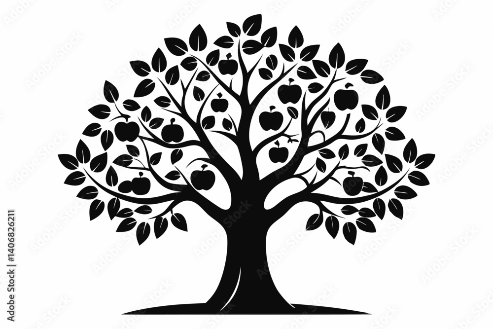 apple tree silhouette line art vector illustration apple tree silhouette line art vector illustration