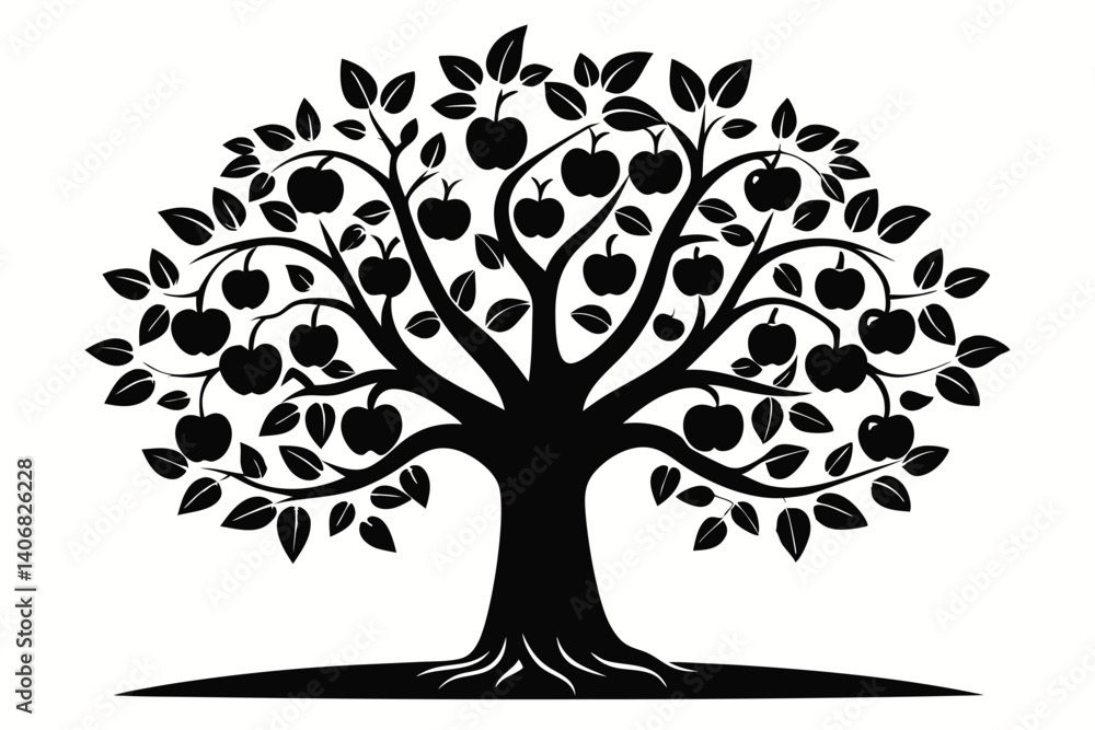 apple tree silhouette line art vector illustration apple tree silhouette line art vector illustration