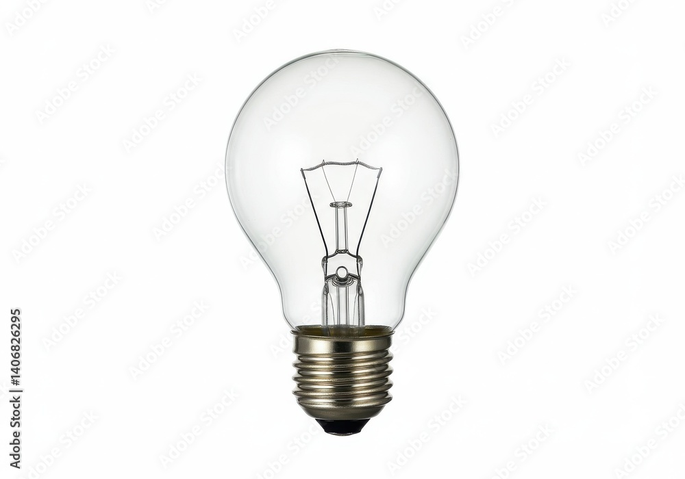 A clear light bulb with a visible filament and a metal base isolated on a white background space A clear light bulb with a visible filament and a metal base isolated on a white background space