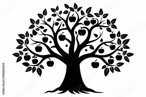 apple tree silhouette line art vector illustration