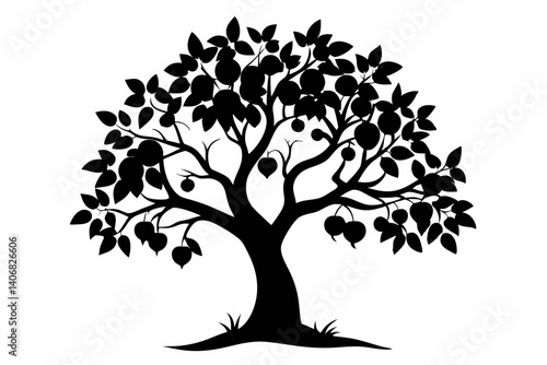 apricot tree silhouette line art vector illustration