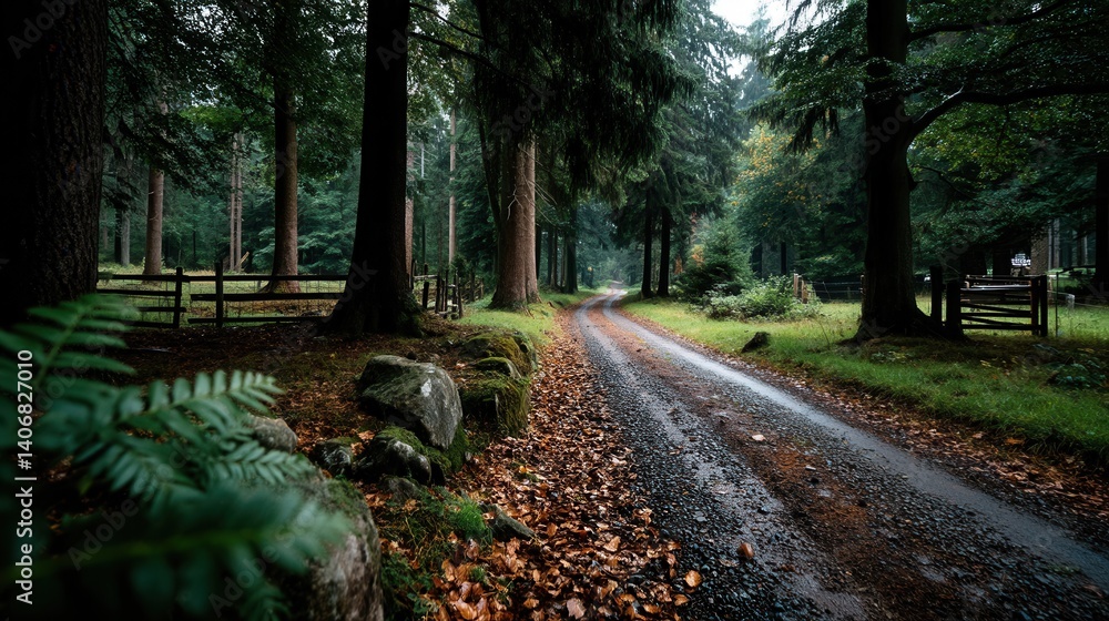 Peaceful Forest Path Winding Through Autumn Woods Peaceful Forest Path Winding Through Autumn Woods