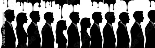 Silhouettes-of-professionals-men-and-women-stand-under-dripping-black-paint-representing-pressure-or-a-burden-in-a-monochrome-image_