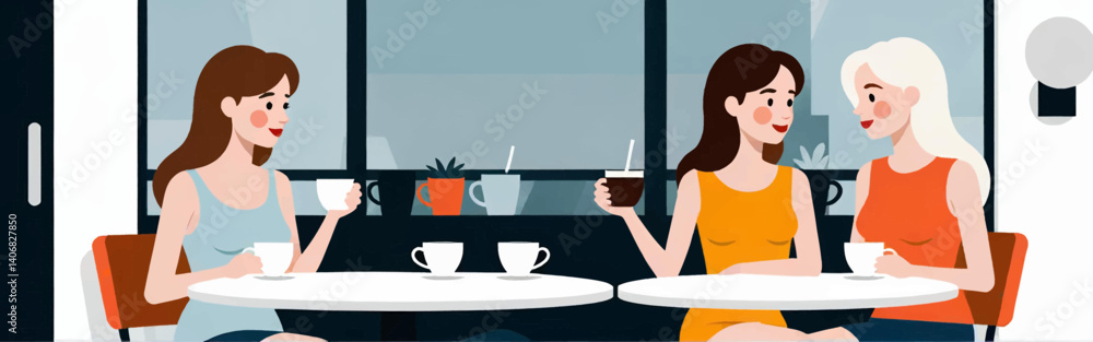 Three_women_chat_over_coffee_in_a_cafe-with_flat_design-bright_colors-and_modern_furniture-creating_a_relaxed-social_atmosphere_ Three_women_chat_over_coffee_in_a_cafe-with_flat_design-bright_colors-and_modern_furniture-creating_a_relaxed-social_atmosphere_