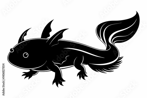 axolotl silhouette line art vector illustration