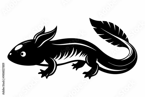 axolotl silhouette line art vector illustration