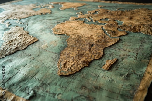 old world map on wooden shape