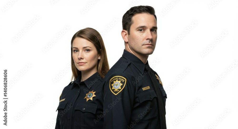 Security Professionals Standing Together on White Background Security Professionals Standing Together on White Background