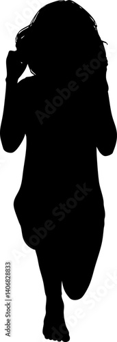 Abstract silhouette of a dancing woman with bare feet, showcasing graceful movements and the beauty of the human form in motion. Ideal for dance themes, the image conveys freedom and artistry. 