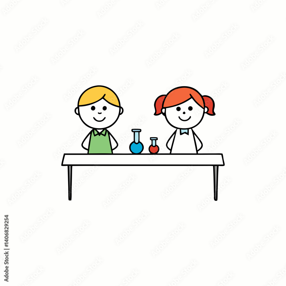 Boy and girl at a science experiment table Boy and girl at a science experiment table