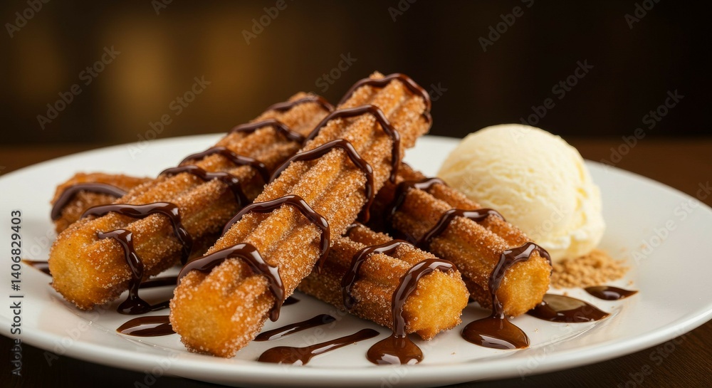 Fried Pastry Dessert with Chocolate and Ice Cream Fried Pastry Dessert with Chocolate and Ice Cream