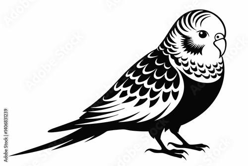 budgerigar silhouette line art vector illustration