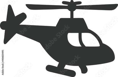 Isolated Silhouette of a Helicopter on Transparent Background, Simple Shaped Aircraft
