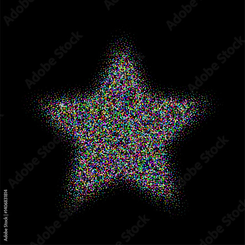 Obraz na płótnie Abstract colorful stipple gradient halftone star, dotted textures of holographic color. Geometric noise star shaped, patterns are made of simple dots and grains. Stipple dotted star illustration w salonie