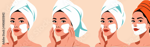 Four_women_with_towels_on_their_heads_applying_face_cream_-_the_last_one_has_an_orange_towel_-_beauty_routine_and_self-care_concept_
