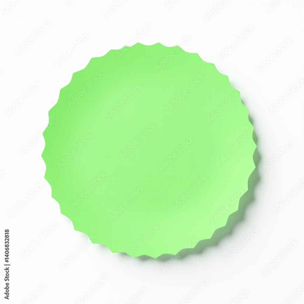Adhesive paper label, round green sticker, blank clean surface, isolated element on white background Adhesive paper label, round green sticker, blank clean surface, isolated element on white background