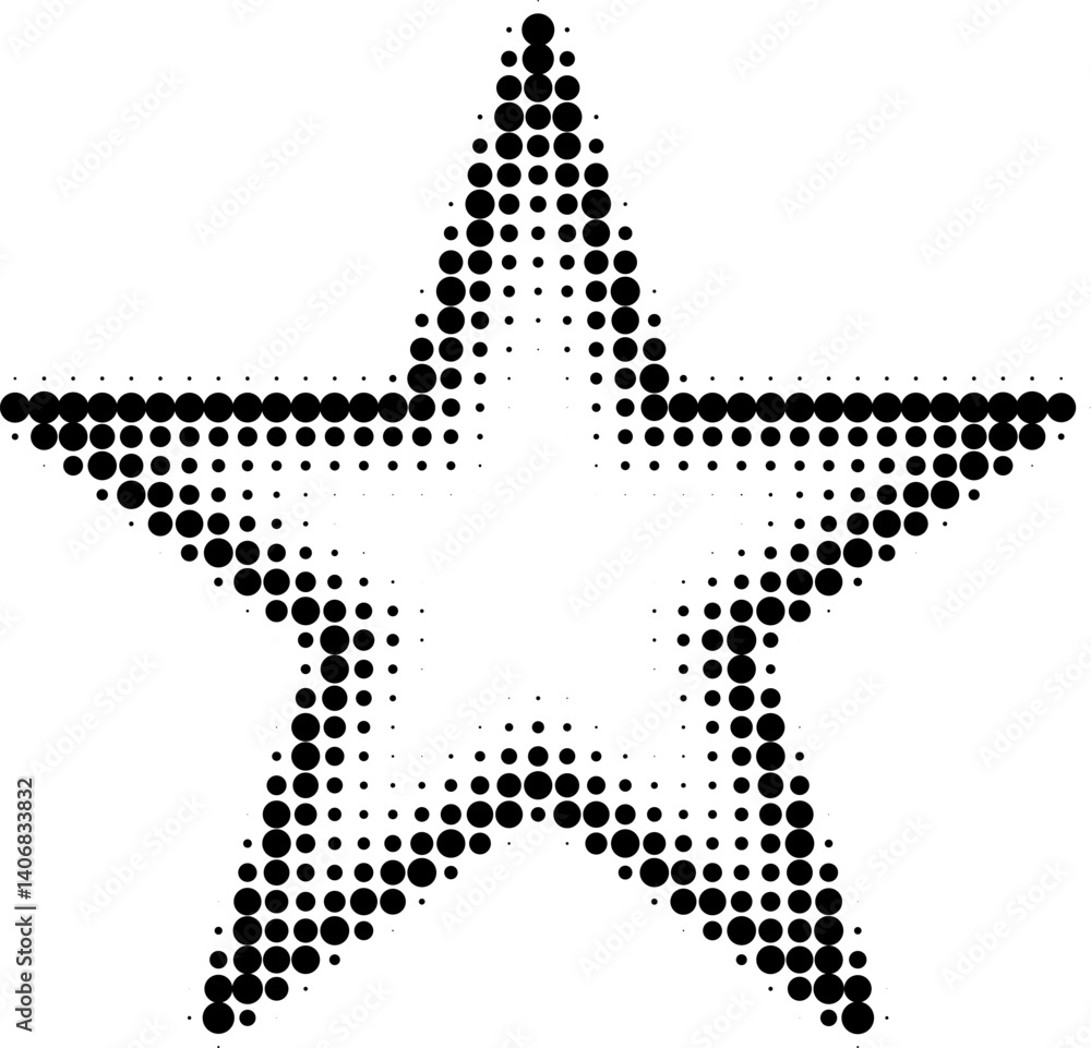 Abstract star shaped frame created with halftone dots, adding a dynamic and creative touch to visual content. Ideal for decorative pop art style retro designs.