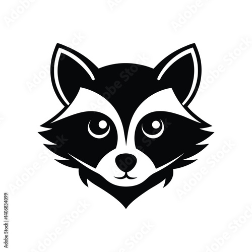 Black and white tribal raccoon head with mask-like eye markings.eps