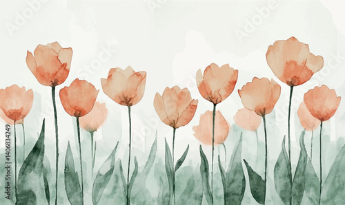 watercolor floral frame background pastel orange color