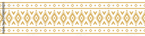 Gold ethnic ornament with geometric tribal border pattern.