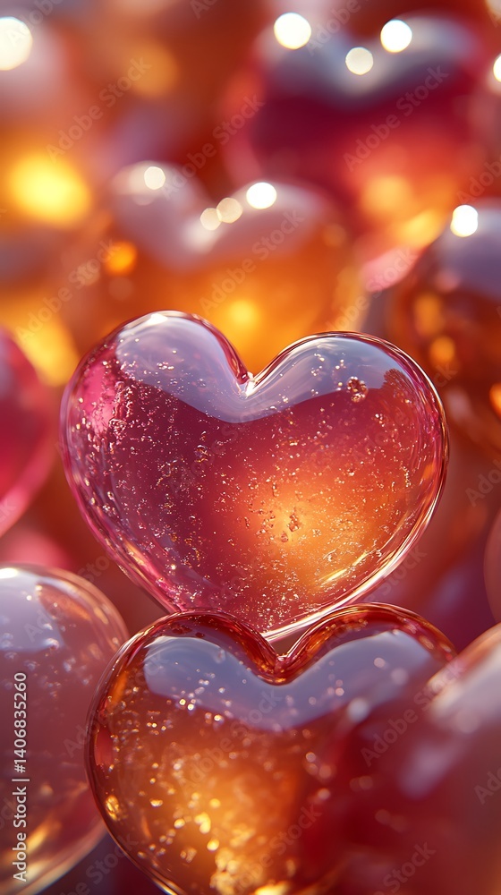 Obraz premium Stunning Glass Hearts Wallpaper, Mobile Wallpaper Romantic 4K Background