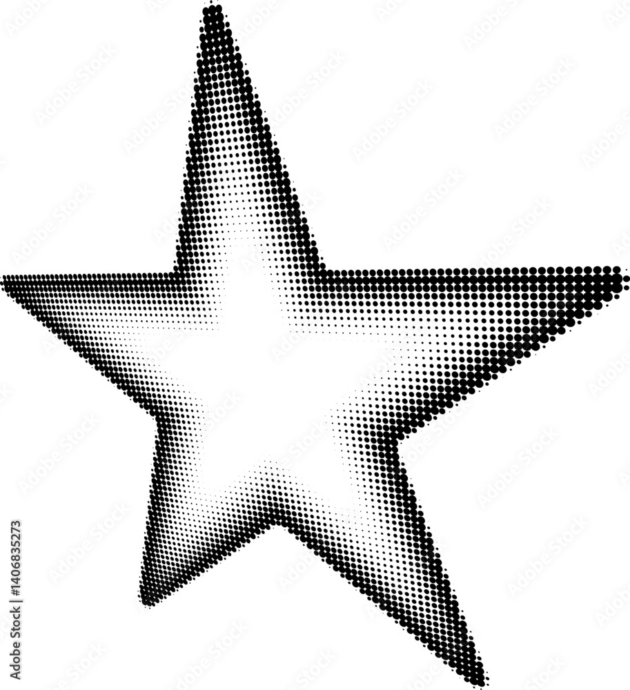 Abstract star shaped frame created with halftone dots, adding a dynamic and creative touch to visual content. Ideal for decorative pop art style retro designs.