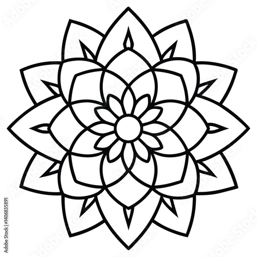 Tibetan Lotus Mandala Icon Vector Illustration, Minimalist, Art, Symbol, Spiritual