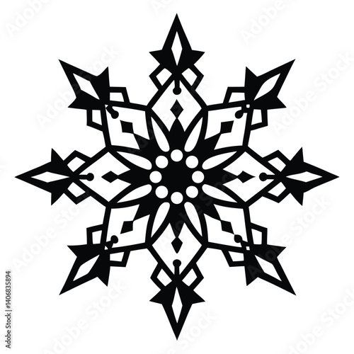 Minimalist Snowflake Mandala Vector Illustration Art, Design, Pattern, Winter, Geometry