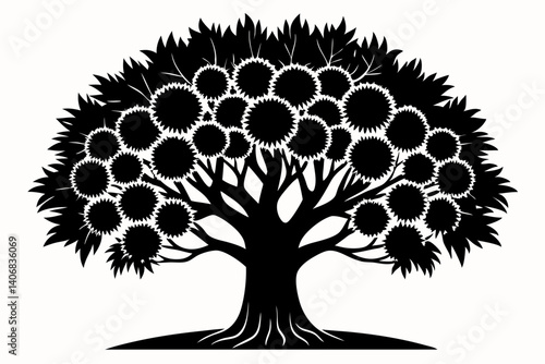 chestnut tree silhouette line art vector illustration