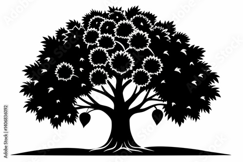 chestnut tree silhouette line art vector illustration