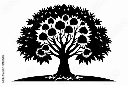 chestnut tree silhouette line art vector illustration