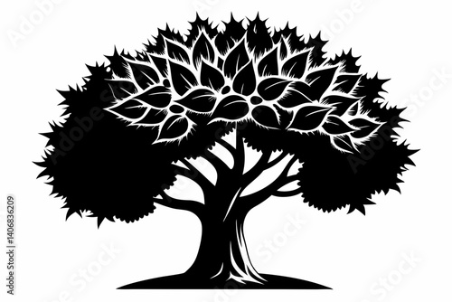 chestnut tree silhouette line art vector illustration