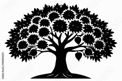 chestnut tree silhouette line art vector illustration