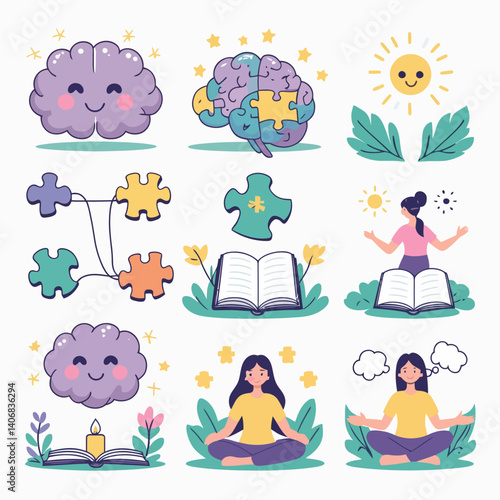 Mental Health Elements Vector Illustration.
