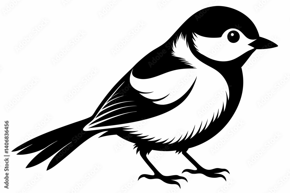 Obraz premium chickadee silhouette line art vector illustration