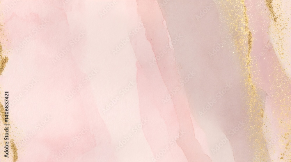 Fototapeta premium Pink and gold abstract background resembling a marble effect, with glittering golden dust