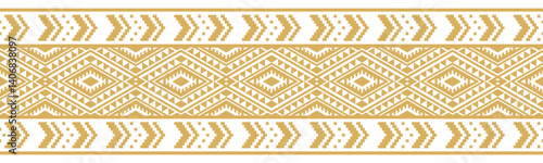 Gold ethnic ornament with geometric tribal border pattern.