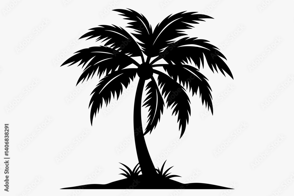Fototapeta premium coconut tree silhouette line art vector illustration