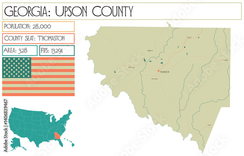 Large and detailed map of Upson County in Georgia USA.