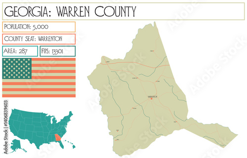 Large and detailed map of Warren County in Georgia USA.