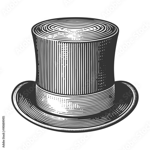 classic top hat, evoking vintage fashion, historical style, and formal elegance sketch engraving generative ai vector illustration. Scratch board imitation. Black and white image.