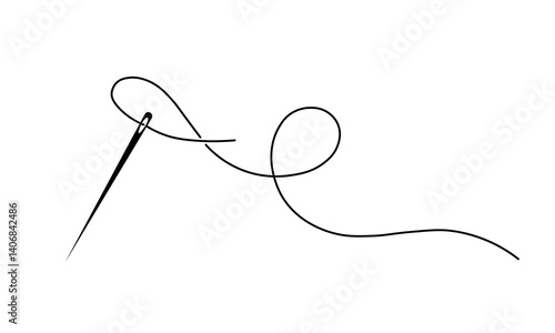 Needle and Thread - Minimalist Line Art on White