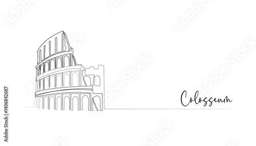 Colosseum One Line Drawing, Isolated on White Background