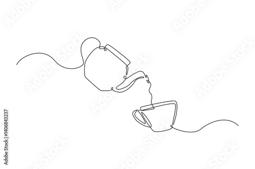 Tea Pouring: Continuous Line Drawing on White